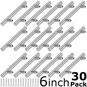 30Pack Brushed Nickel Kitchen Cabinet Pulls Stainless Steel Drawer T Bar Handles - Picture 1 of 10