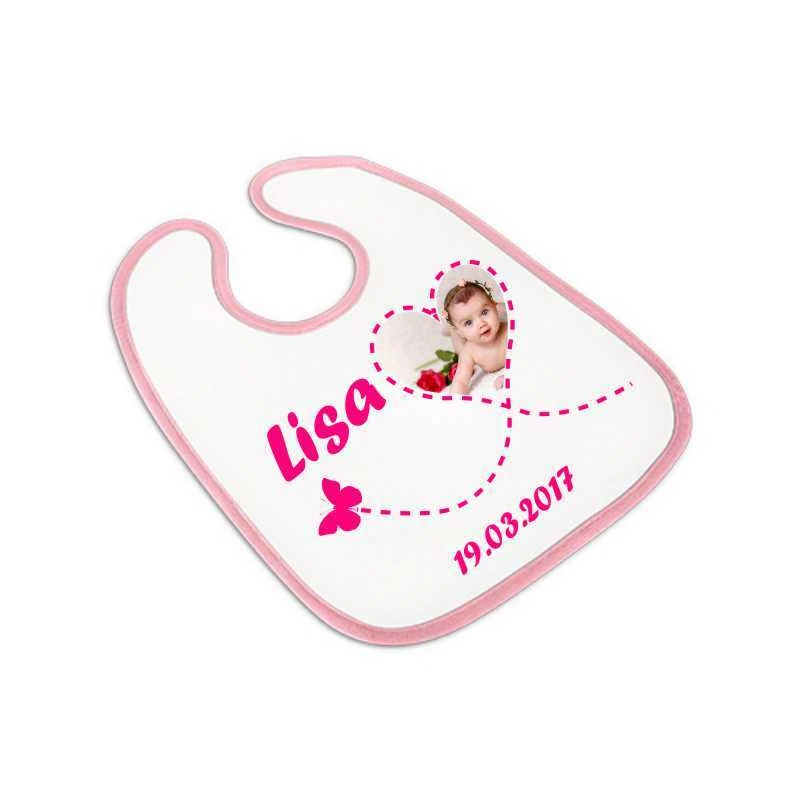 MARKENLOS Baby Latz Lätzchen f. Mädchen Schlabberlatz mit Foto Druck - Wunschnamen & Datum