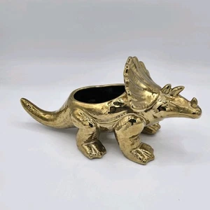 Triceratops Gold Metallica Dinosaurier Pflanzgefäß Abflussloch Pflanztopf 4,5 cm hoch - Bild 1 von 7