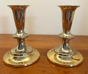 Paar MCM Kromex Kerzenständer zweifarbig Metall 4 5/8" hoch Vintage - Bild 1 von 7