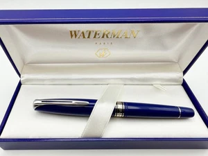 WATERMAN CHARLESTON BLUE FOUNTAIN PEN F 18K IN BOX - Picture 1 of 10