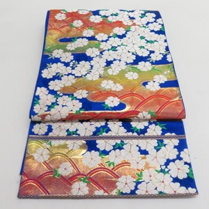 Fukuro Obi per Furisode seta motivo fiori di ciliegio blu 165,4 pollici donna - Foto 1 di 11