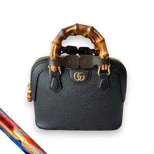 Gucci Diana 715775 mini tote bag bambù 2 vie borsa a tracolla pelle nera JP - Foto 1 di 6