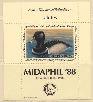 USA Sam Houston Duck Company MIDAPHIL '88 Ring-Nrcked Duck MNH - Image 1 of 2