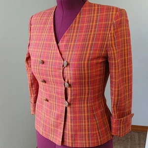 Jones Wear Petite Vintage karierter orange roter Blazer Größe 8P professionelle Bürokleidung - Bild 1 von 17