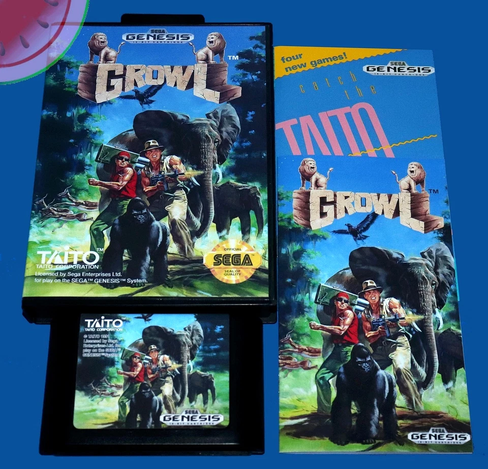 TESTED Sega GENESIS Game GROWL Beat Em Up with NEW Case, Manual, Taito Wave Ad - Image 1 of 4