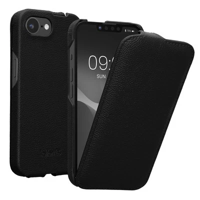 KALIBRI Flip Case aus Leder für Apple iPhone 16e Hülle in Schwarz Schutzhülle Tasche
