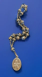 Vintage Catholic St Anne Capped Blue Crystal Chaplet, Silver Tone Medal - Picture 1 of 8