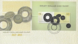 AUSTRALIA - 2013 HOLEY DOLLAR AND DUMP SOUVENIR SHEET FIRST DAY COVER - Picture 1 of 1