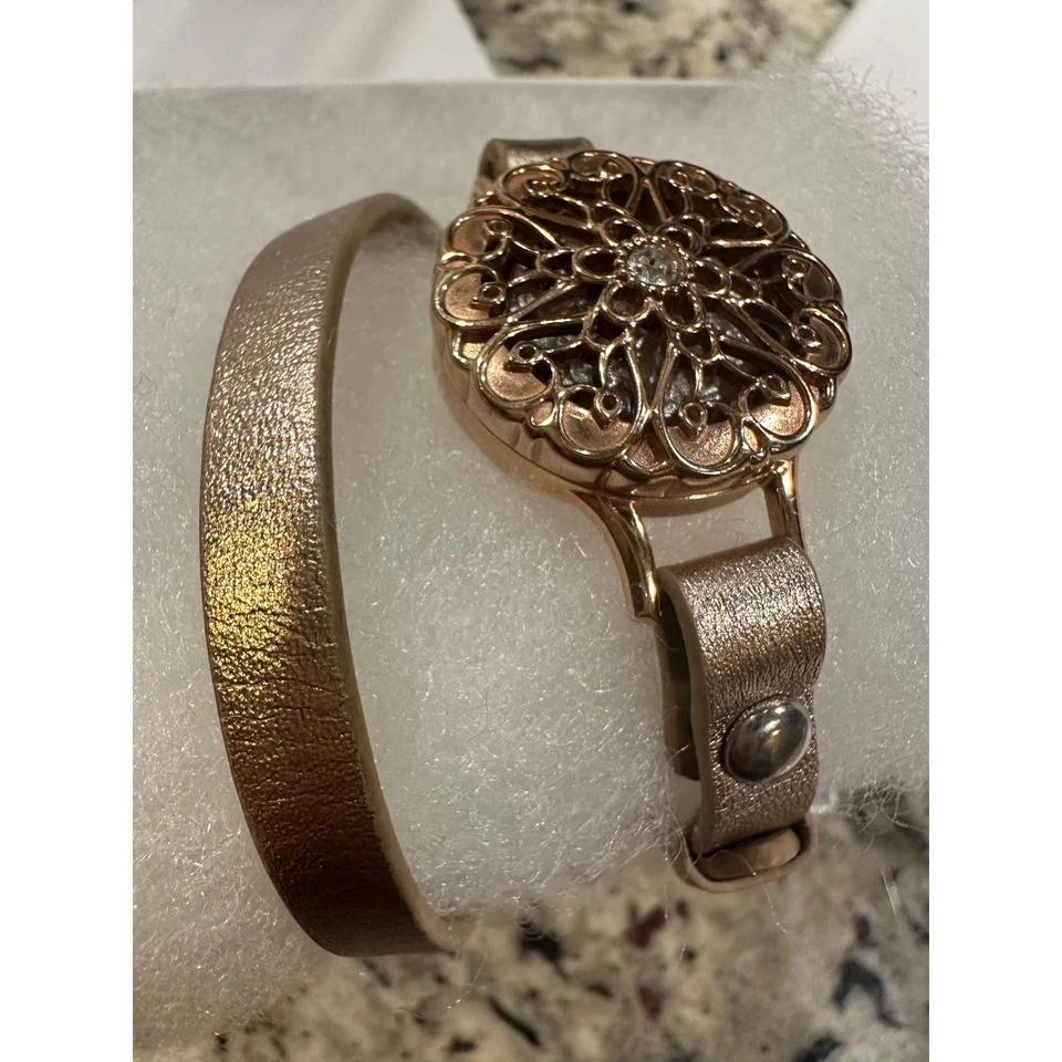 Origami Owl Rose Gold Leather Wrap Bracelet Perfume Locket Swarovski Crystal EUC - Image 1 of 4