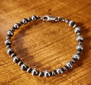 Vtg Sterling Silver 925 Beaded Bracelet, 7.5 in Long 10 Grams Not Scrap - Picture 1 of 4