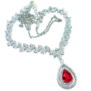 Ruby Necklace 7.5ct Pear Gem 925 Sterling Silver Handcrafted Statement 14.8g - Picture 1 of 4