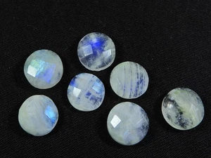 Lote de 7 piezas de piedras preciosas redondas con respaldo plano corte a cuadros piedra lunar arco iris 12X12 mm - Imagen 1 de 6