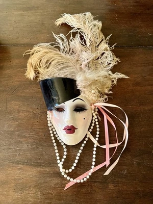Signed Raymond Mak San Francisco Ceramic Wall Mask Vintage 1990 Flapper Beauty - Image 1 of 2