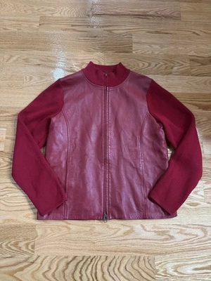 Vintage Pendleton Full Zip Jacket Womens Size Medium Merino Wool Leather Red - Image 1 of 4