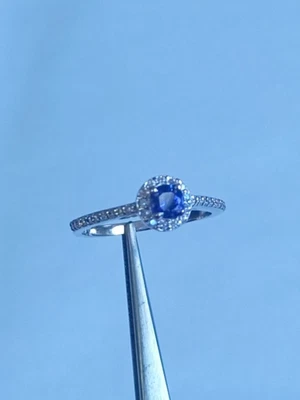 Anello aureola tanzanite naturale argento sterling 925 taglio tondo gemma... - Immagine 1 di 4