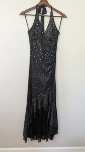 Vtg Taboo Y2K Fairy Grunge Maxi Dress Whimsigoth Asymmetric Black Glitter Small - Picture 1 of 10