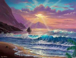 Azulejos de acento y decoración de paisaje marino Jeff Wilkie arte tropical POV-JWA022AT - Imagen 1 de 3