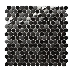 Penny Round Metal Black Mosaic Tile for Kitchen Backsplash Accent Wall 5 Sheets - Picture 1 of 13