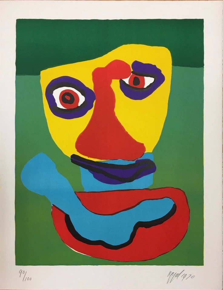 Impressão litográfica Karel Appel "cara aconchegante" 1970 autógrafo H 30,7 × W 23,4 pol - Imagem 1 de 1