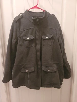 GREAT! New Look Women's Jacket Gray Cotton Zip & Snap Front Pockets PLUS SZ-2X - Image 1 of 4