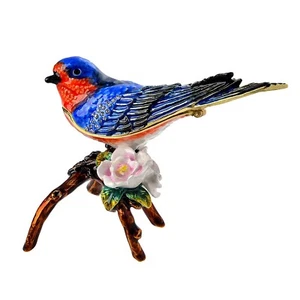 Caja de baratija con bisagras Eastern Bluebird estatuilla dorada joya hecha a mano pájaro ani... - Imagen 1 de 7