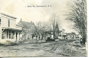 Postal de colección 1908 DAVENPORT NY Main Street dirt road shops  - Imagen 1 de 2