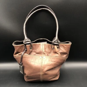 Tignanello Two-Tone Brown Leather Embossed Shoulder Tote Bucket Handbag Purse - Picture 1 of 10