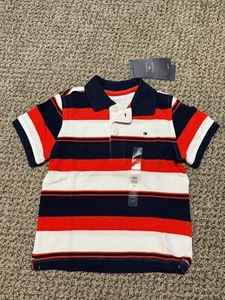 Tommy Hilfiger Boy Short Sleeve Striped Polo Shirt White/Blue/Orange Size 3T New - Picture 1 of 4