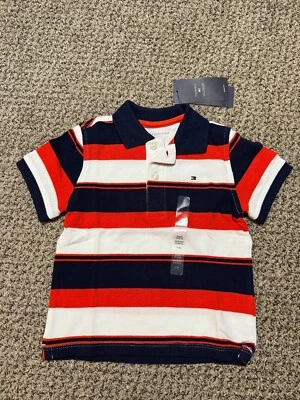 Tommy Hilfiger Niño Manga Corta Rayas Polo Blanco/Azul/Naranja Talla 3T Nuevo Foto 1 de 4