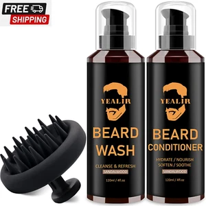 Beard Wash & Conditioner & Silicone Beard Brush Set W/Argan & Jojoba Oils - Redu - Picture 1 of 6