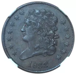 1833 Classic Head Half Cent C-1 AU53 NGC - Gorgeous Coin! - Picture 1 of 6