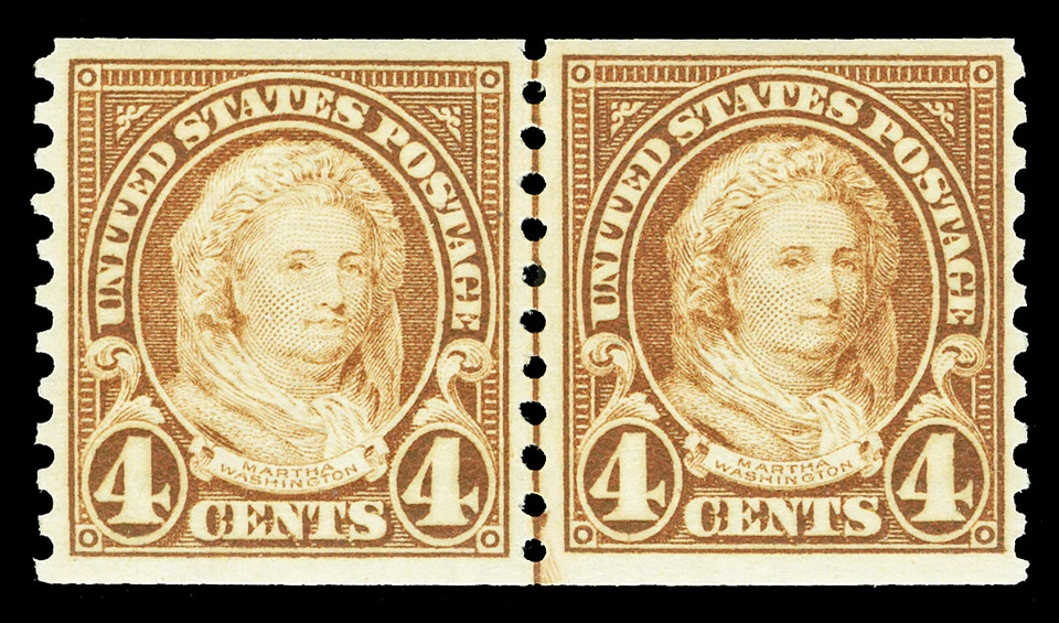 Scott 601 1923 4c Martha Washington Coil Issue Joint Line Pair F-VF NH Cat $55 - Image 1 of 1