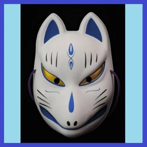 Komendo Full Face Fox Mask Kitsune White fox blue pattern PVC JAPAN - Picture 1 of 4