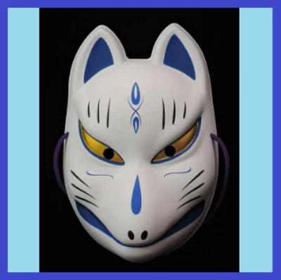 Komendo Full Face Fox Mask Kitsune White fox blue pattern PVC JAPAN - Image 1 of 4