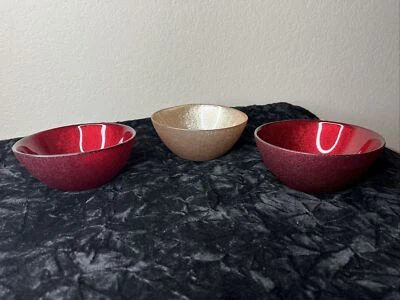 Red Gold Sparkly Glittery Glass Bowls Cereal Soup Salad Dessert Nuts Candy Set/3 - Image 1 of 4