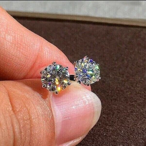 4Ct Round Cut Diamond Lab Created Women's Stud Earrings 14k White Gold Plated - Picture 1 of 5