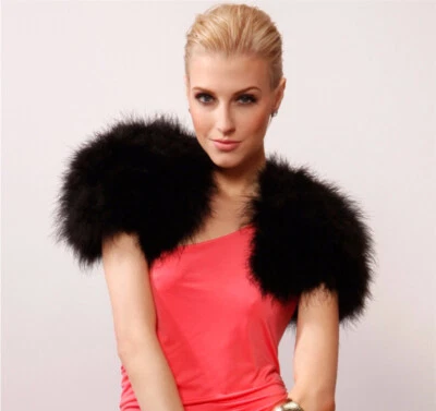 Women Real Ostrich Feather Fur Shrug Shawl Shoulder Wraps Wedding Party Black - Image 1 of 4