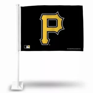 ⚾️ Pittsburgh Pirates Black Premium 2-Sided Car Flag w/Pole Official MLB NWT ⚾️ - Picture 1 of 3