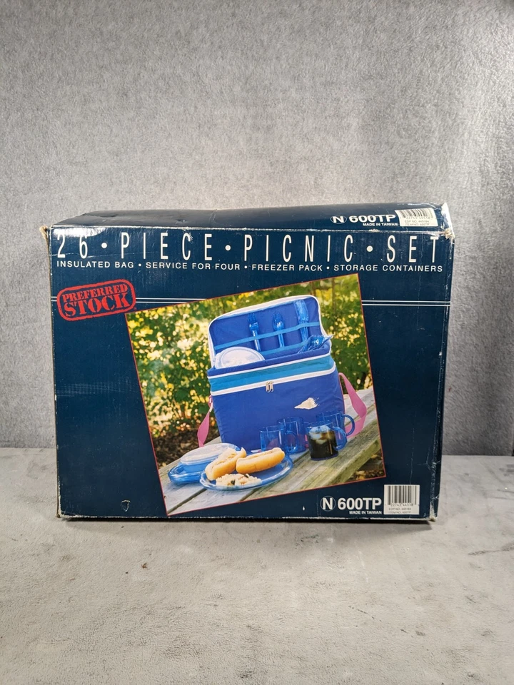 Juego de picnic vintage de 26 piezas bolsa aislada, paquete de congelador, contenedores de almacenamiento Foto 1 de 4