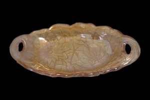 Vintage MCM Peach Carnival Glass Oval Serving / Candy Dish  9 1/2” X 4 7/8" - Picture 1 of 9