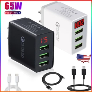 65W 5 USB Type C Fast Wall Charger PD QC3.0 Adapter Fast Charge Cable Universal - Picture 1 of 30