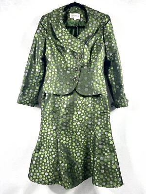 Lily & Taylor 2 piezas Falda Traje Para Mujer’s 6 Verde Blazer Botón Falda Larga Lunares Foto 1 de 4