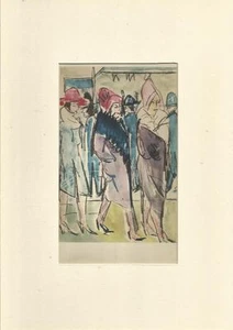 ERNST LUDWIG KIRCHNER 3 Frauen mit roten Hüten im Passepartout Kunstdruck Bild - Bild 1 von 2
