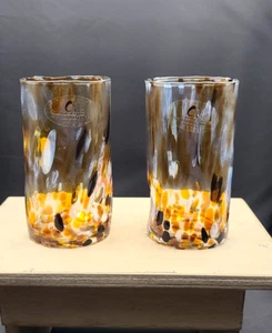 Alessandro Coppola Millefiori Brown High Ball or Tumbler Glasses Set of 2 - Picture 1 of 5