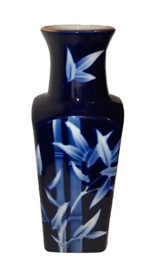 Gorgeous Vintage Japan Cobalt Blue Ceramic Bamboo Vase 10 1/2” Tall NICE - Picture 1 of 9