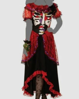 $55 Rubíes Para Mujer Negro Encaje Esqueleto Halloween Disfraz Vestido Talla M Foto 1 de 4