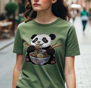 Cute Panda Eating Noodles T-Shirt, Animal Lover Gift, Funny Tee, Foodie Apparel - Picture 1 of 60