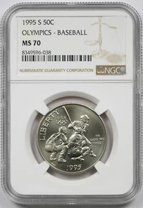 1995-S Olympics Baseball 50C NGC MS 70 Modern Commemorative Half Dollar - Picture 1 of 4