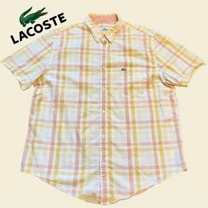 Lacoste Mens Button Short Sleeve Shirt Size 42 Regular Fit 100% Cotton Yellow - Picture 1 of 13